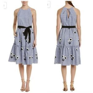 NWT ELIZA J Halter Fit And Flare Striped Floral Embroidered dress